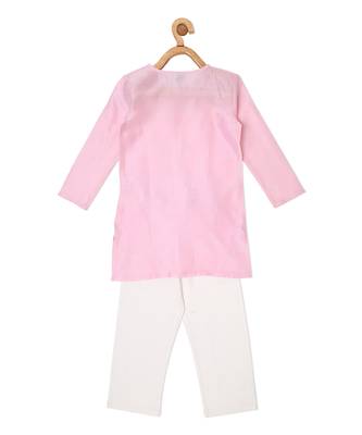 CHANDERI BUBBLE PINK KURTA PYJAMA SET 5