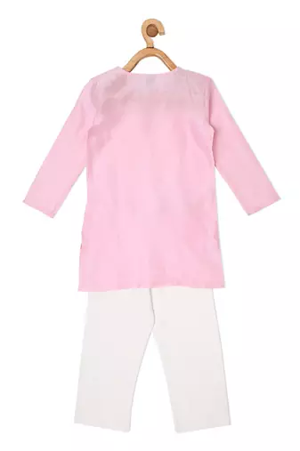 CHANDERI BUBBLE PINK KURTA PYJAMA SET
