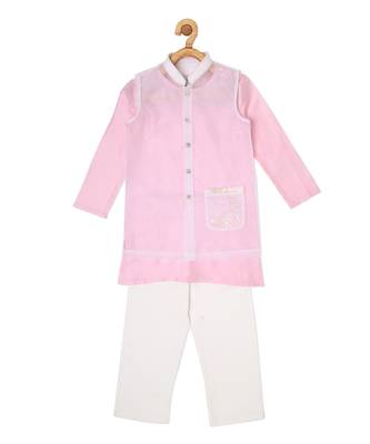 CHANDERI BUBBLE PINK KURTA PYJAMA WITH PEE A BOO BANDI 5