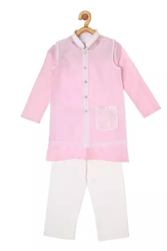 CHANDERI BUBBLE PINK KURTA PYJAMA WITH PEE A BOO BANDI