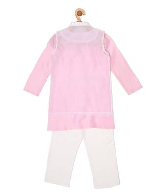 CHANDERI BUBBLE PINK KURTA PYJAMA WITH PEE A BOO BANDI 6