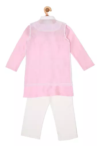 CHANDERI BUBBLE PINK KURTA PYJAMA WITH PEE A BOO BANDI
