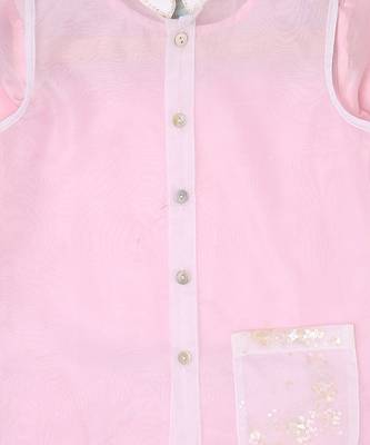 CHANDERI BUBBLE PINK KURTA PYJAMA WITH PEE A BOO BANDI 7