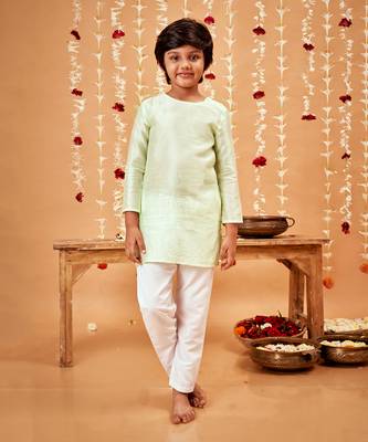 CHANDERI MINT GREEN KURTA PYJAMA SET 1