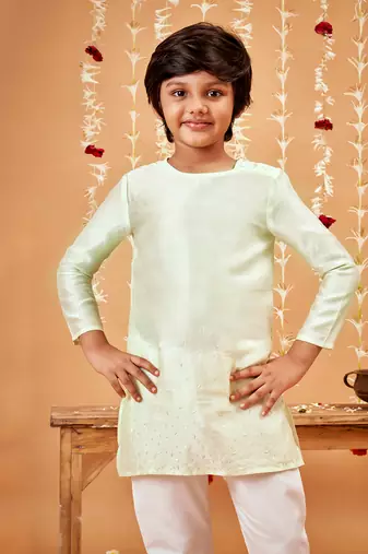 CHANDERI MINT GREEN KURTA PYJAMA SET
