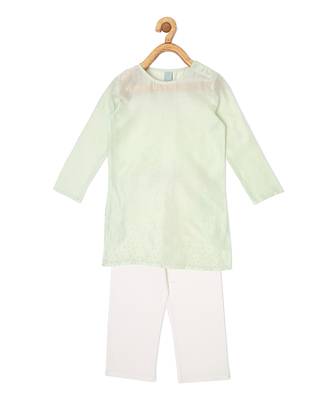 CHANDERI MINT GREEN KURTA PYJAMA SET 3