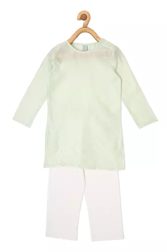 CHANDERI MINT GREEN KURTA PYJAMA SET