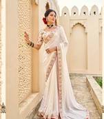 Cream Colour Georgette With Thread And Sequins Embroidery Work Lace Border Saree Also Comes With Unstitched Blouse