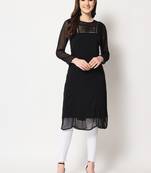 ARDITA Women Black Chiffon Embroidered Kurti with Lace Detailing