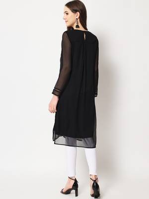 ARDITA Women Black Chiffon Embroidered Kurti with Lace Detailing 5