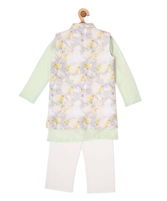 CHANDERI MINT GREEN KURTA PYJAMA WITH FLORAL BANDI 4
