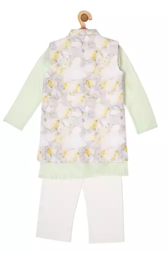 CHANDERI MINT GREEN KURTA PYJAMA WITH FLORAL BANDI