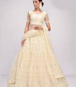 Delectable Off White Cording Thread Embroidered Net Lehenga Choli For Bride