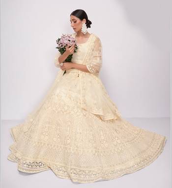 Delectable Off White Cording Thread Embroidered Net Lehenga Choli For Bride 4