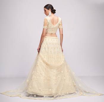 Delectable Off White Cording Thread Embroidered Net Lehenga Choli For Bride 5