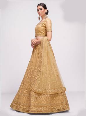 winsome Chickoo patch & sequins Embroidered with stone work net fabric Lehenga choli for wedding 3
