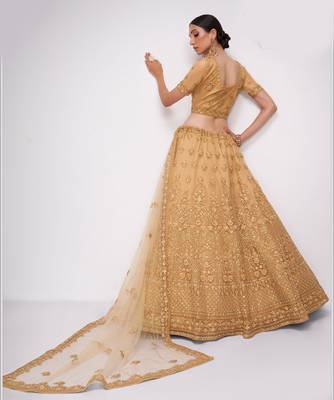 winsome Chickoo patch & sequins Embroidered with stone work net fabric Lehenga choli for wedding 4