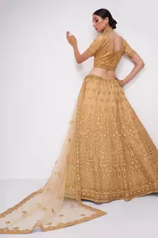 winsome Chickoo patch & sequins Embroidered with stone work net fabric Lehenga choli for wedding