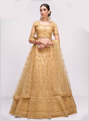 winsome Chickoo patch & sequins Embroidered with stone work net fabric Lehenga choli for wedding 5