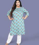 TURQUOISE FOIL PRINTED RAYON KURTA STICHED
