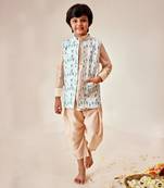 LINEN  PINTUCKS KURTA AND PAITHANI PYJAMA WITH DAIMOND BANDI