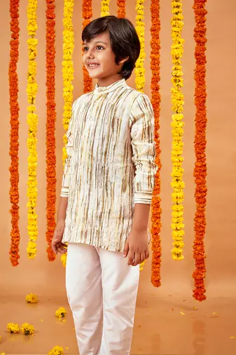LINEN  STRIPES LINEN SHIRT KURTA SET