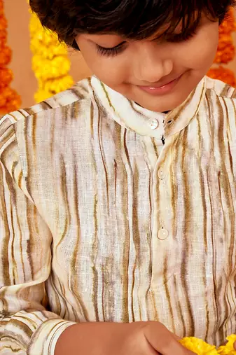 LINEN  STRIPES LINEN SHIRT KURTA SET