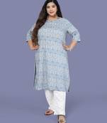 GREY WHITE FLORAL BLOCK PRINTED RAYON KURTA 
