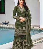 Mehendi Green Color Georgette Resham Sharara Salwar Kameez