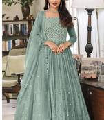 Sea Green Embroidered Mehndianarkali Salwar Kameez