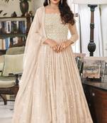 Cream Georgette Silver Sequin Embroidered Anarkali Suit