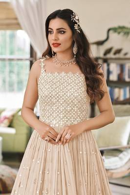 Cream Georgette Silver Sequin Embroidered Anarkali Suit 2