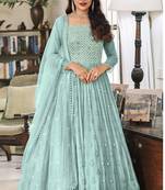 Light Blue Embroidered Mehndi Anarkali Salwar Kameez