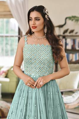 Light Blue Embroidered Mehndi Anarkali Salwar Kameez 2