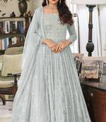 Grey Embroidered Mehndi Anarkali Salwar Kameez
