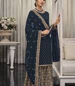 Navy blue Color Georgette Embroidered Palazzo Suit