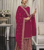Rani Pink Color Georgette Embroidered Palazzo Suit