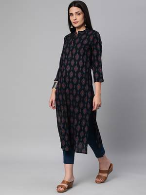 Black printed cotton cotton-kurtis 3