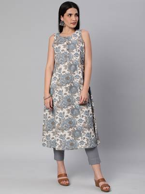 Grey printed cotton cotton-kurtis 1