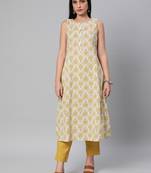 Yellow printed cotton cotton-kurtis