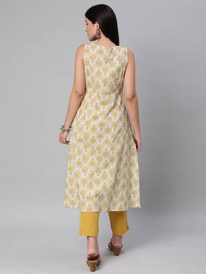 Yellow printed cotton cotton-kurtis 2