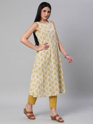 Yellow printed cotton cotton-kurtis 4