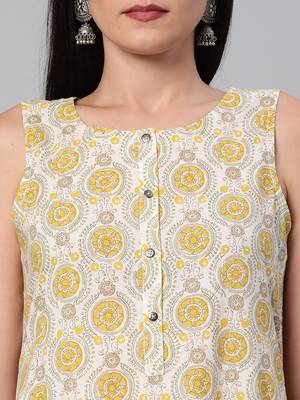 Yellow printed cotton cotton-kurtis 5
