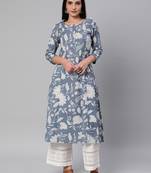 Blue printed cotton cotton-kurtis