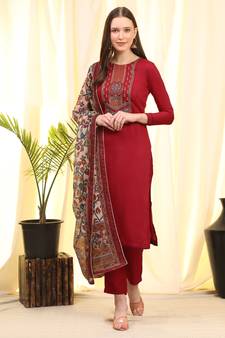 Red Embroidered Cotton Salwar Free size full stitched Up To 42" Size