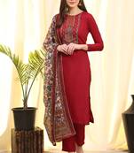 Red Embroidered Cotton Salwar Free size full stitched Up To 42" Size