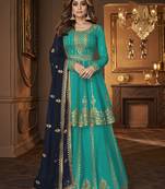 Aqua Green Heavy Faux Georgette Embroidered Semi Stitched Salwar Suit