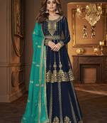Navy blue heavy Faux Georgette Embroidered UnStitched Kurta With Stitched Bottom & Dupatta