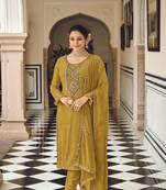 yellow embroidery georget semistitch straight suits+churidar salwar suits