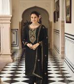 Black embroidery georget semistitch straight suits+churidar salwar suits